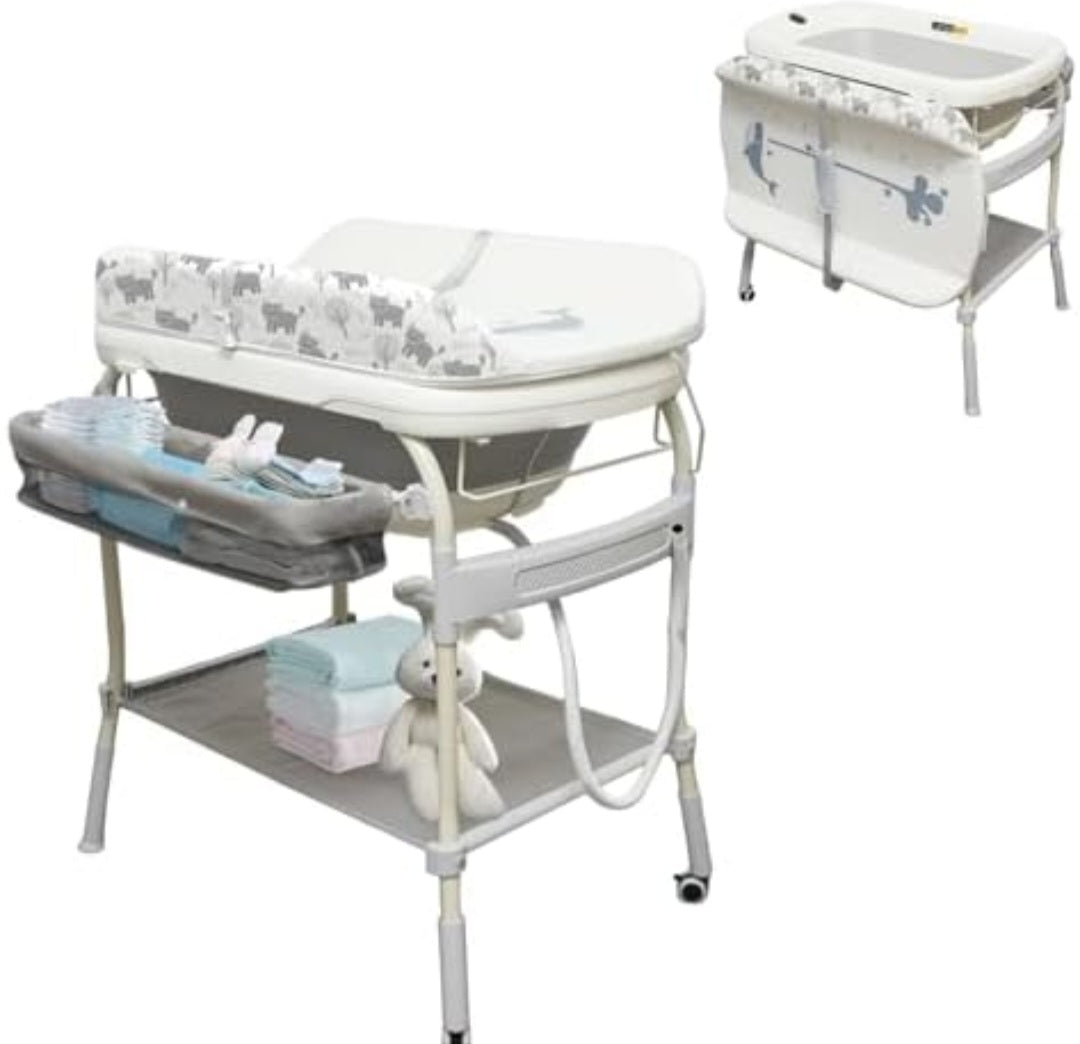 Coo-D 2-in-1 Baby Changing Table with Bath - front and side view