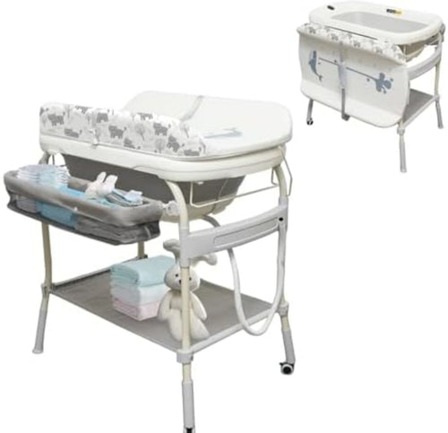 Coo-D 2-in-1 Baby Changing Table with Bath - front and side view