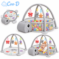 Coo-D branded 4-in-1 baby activity play gym and ball pit with elephant design and hanging sensory toys